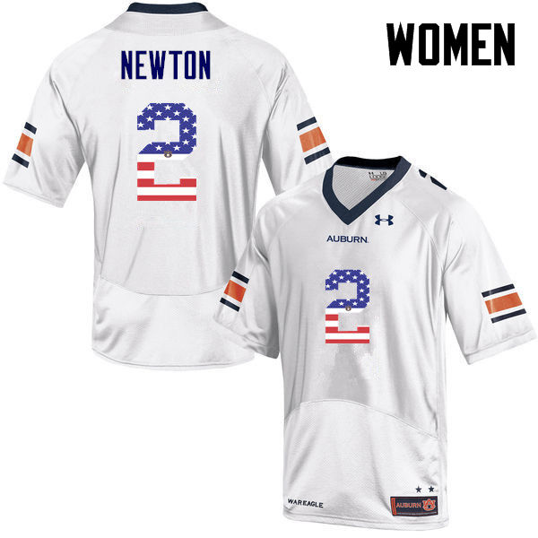 Women's Auburn Tigers #2 Cam Newton USA Flag Fashion White College Stitched Football Jersey